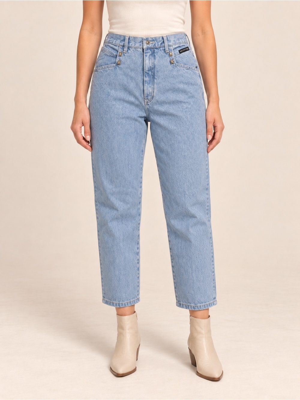 Vintage Western Ethic Women's Light Blue High-Rise Cropped Straight Jeans